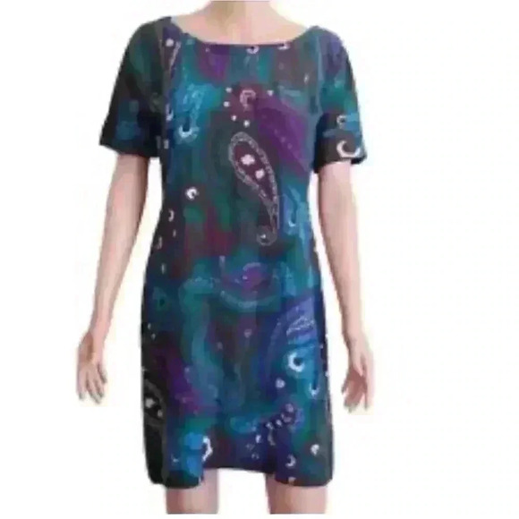 Banana Republic Retro Paisley Print Silk Shift Dress Size medium - Picture 1 of 9